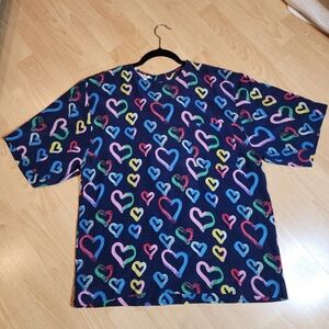 VTG Alan Austin 100% Silk Heart Print Boxy Blouse Size 12 Button Back Italy